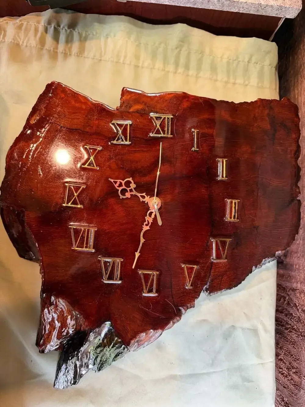 Handcrafted California Redwood Burl Live Edge Wall Clock